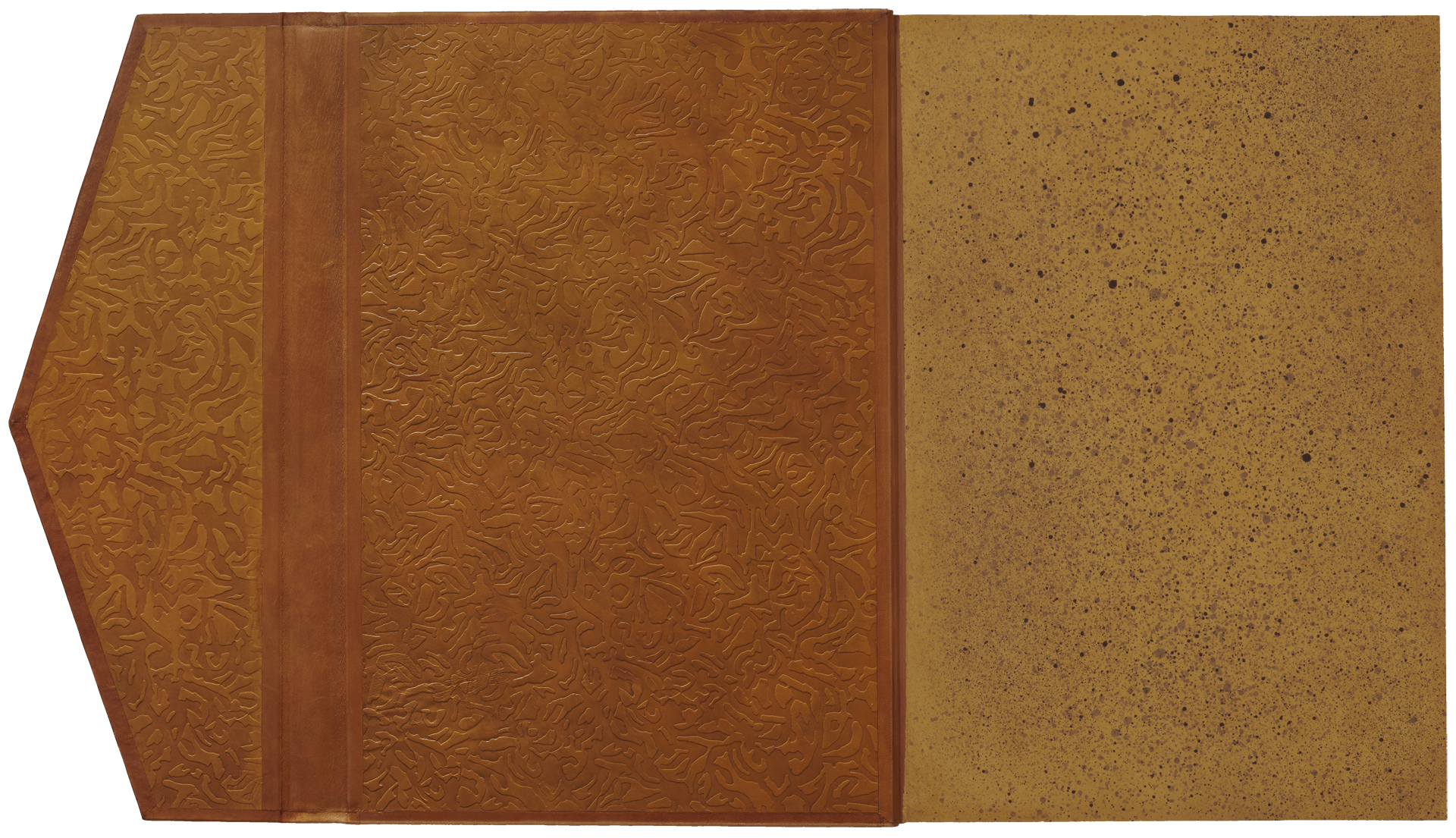 Baybars Qur'an facsimile binding - inside back cover revealing blind-embossing and specially created marbled endpapers - image © Copyright 2021 Facsimile Editions Ltd